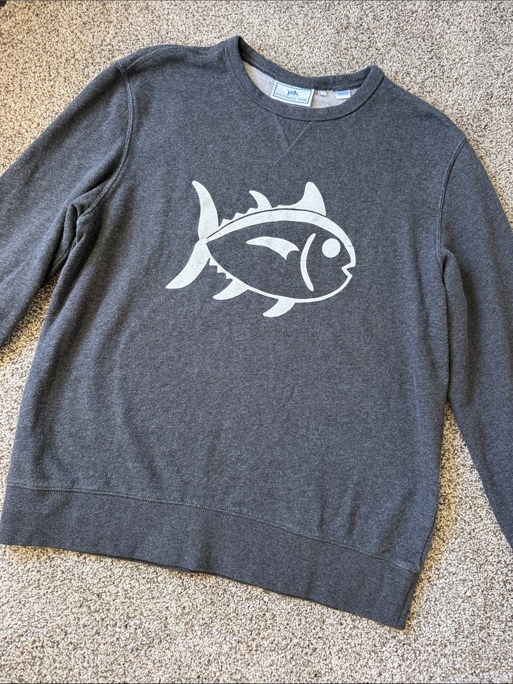 Southern Tide Dark Gray Crewneck Sweatshirt with White Fish Logo
